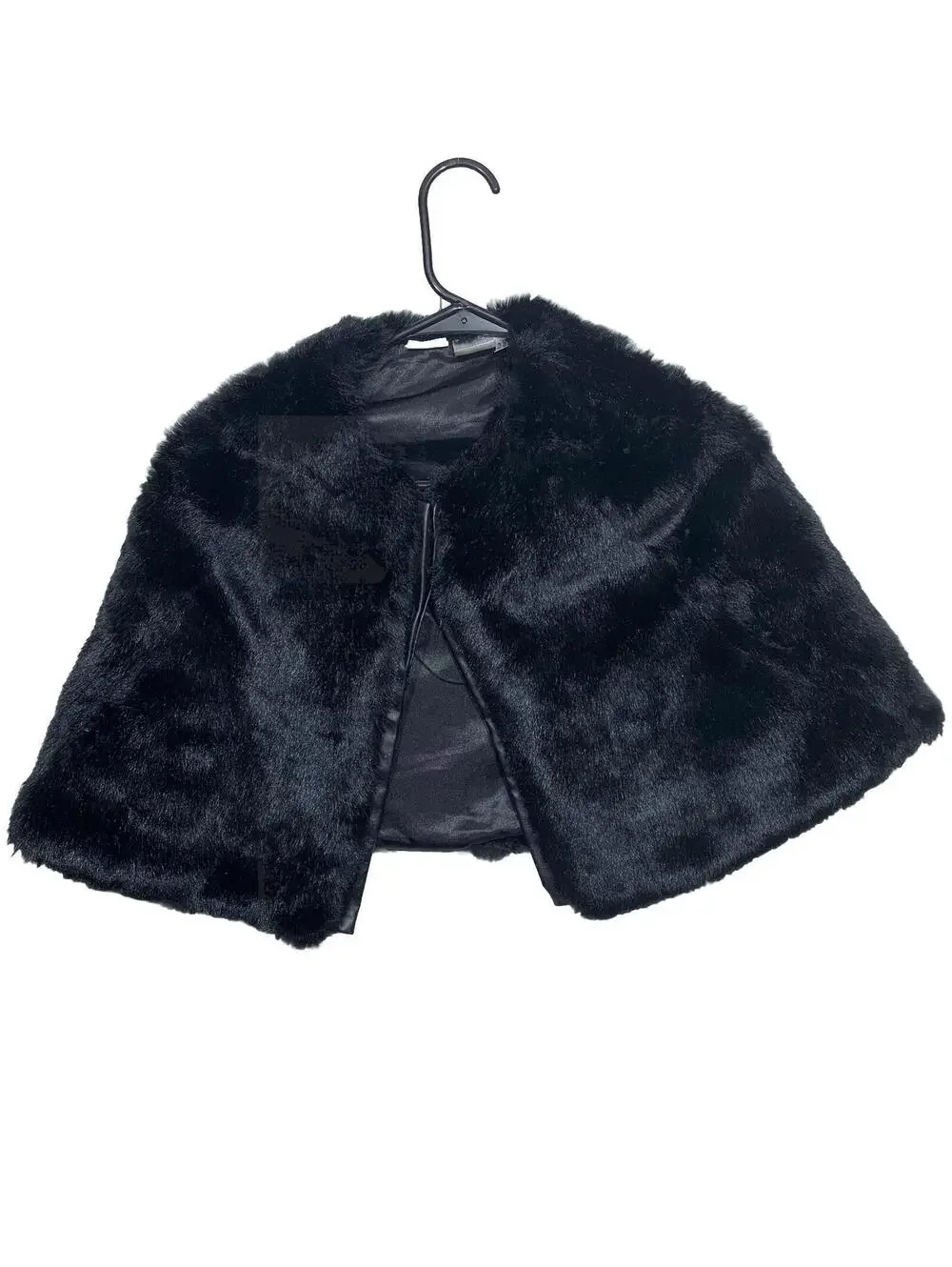 Kardashian Kids Faux Fur Capelet Girls Black Plush Formal Shrug Wrap Button Fron